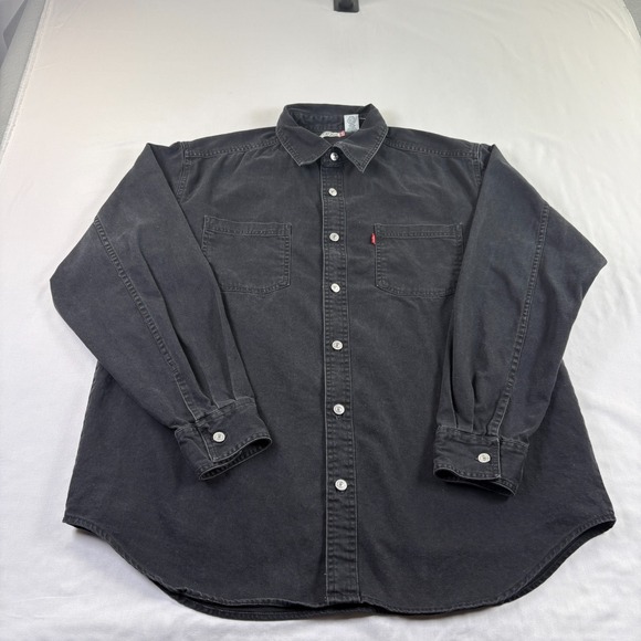 Vintage Levis Denim Shirt Mens Large Black Workwear Button Up Long Sleeve Y2K - Picture 1 of 8